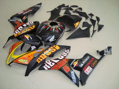 Shop 2007-2008 Honda CBR600RR Motorcycle Fairings - Matte Black Orange Yellow Rossi 46
