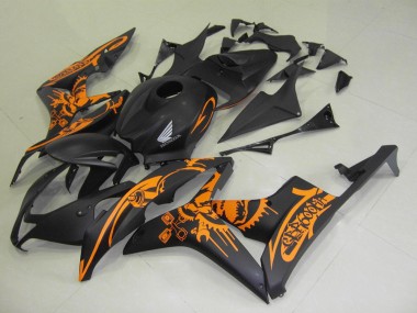 Shop 2007-2008 Honda CBR600RR Motorcycle Fairings - Matte Black Orange Skull