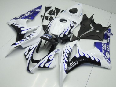 Shop 2007-2008 Honda CBR600RR Motorcycle Fairings - White Blue Glossy Black Flame