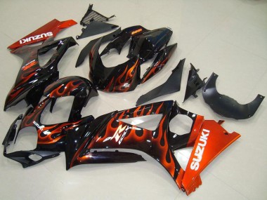 Shop 2007-2008 Suzuki GSXR 1000 Motorcycle Fairings - Glossy Black Orange Flame