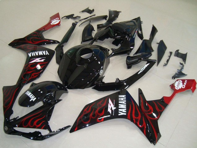 2007-2008 Yamaha YZF R1 Motorcycle Fairings - Glossy Black Red Flame