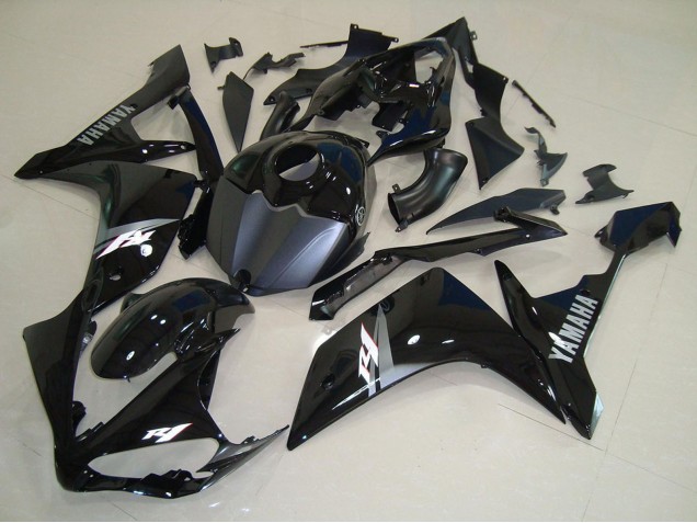 2007-2008 Yamaha YZF R1 Motorcycle Fairings - Glossy Black Matte Black White Decal