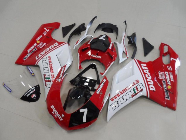 2007-2014 Ducati 848 1098 1198 Motorcycle Fairings - White Red Glossy Black Banner 7