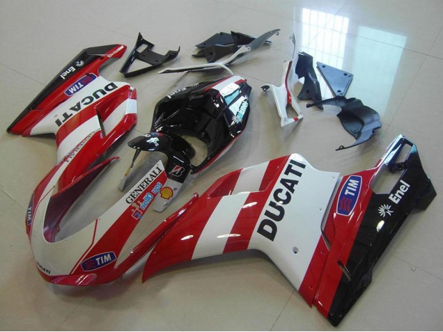 2007-2014 Ducati 848 1098 1198 Motorcycle Fairings - White Red Black Generali Tim