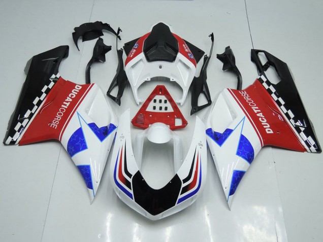 2007-2014 Ducati 848 1098 1198 Motorcycle Fairings - White Red Blue Glossy Black Corse