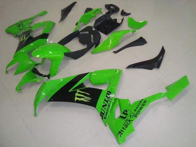 2008-2010 Kawasaki ZX10R Motorcycle Fairings - Green Black Monster Dunlop