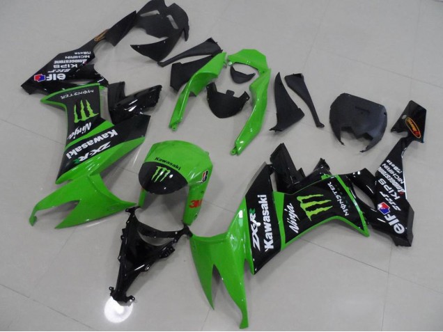 2008-2010 Kawasaki ZX10R Motorcycle Fairings - Green Glossy Black Monster