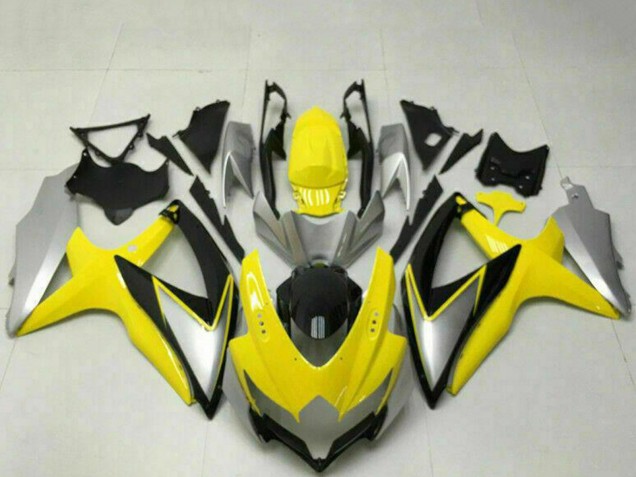2008-2010 Suzuki GSXR 600/750 Motorcycle Fairings - Yellow Silver Glossy Black
