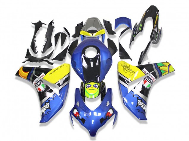 2008-2011 Honda CBR1000RR Motorcycle Fairings - Blue Yellow Glossy Black Shark