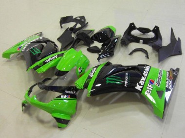 Shop 2008-2012 Kawasaki ZX250R Motorcycle Fairings - Green Glossy Black Elf Monster Bridgestone