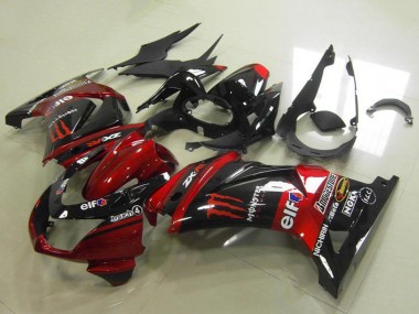 Shop 2008-2012 Kawasaki ZX250R Motorcycle Fairings - Candy Red Glossy Black Elf Touch4 Monster