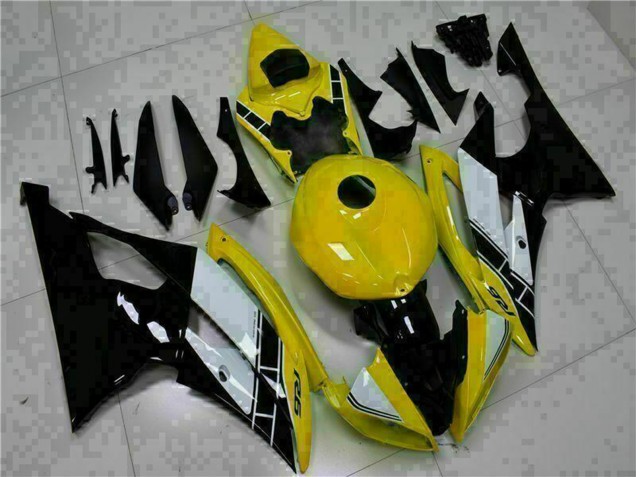 2008-2016 Yamaha YZF R6 Motorcycle Fairings - Yellow White Glossy Black