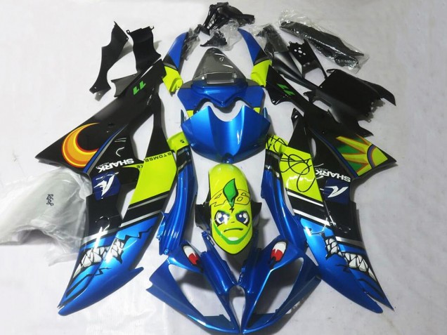 2008-2016 Yamaha YZF R6 Motorcycle Fairings - Blue Yellow Black Shark