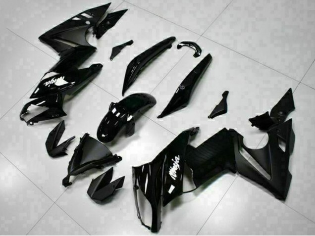 2009-2011 Kawasaki EX650 Motorcycle Fairings - Glossy Black White Decal