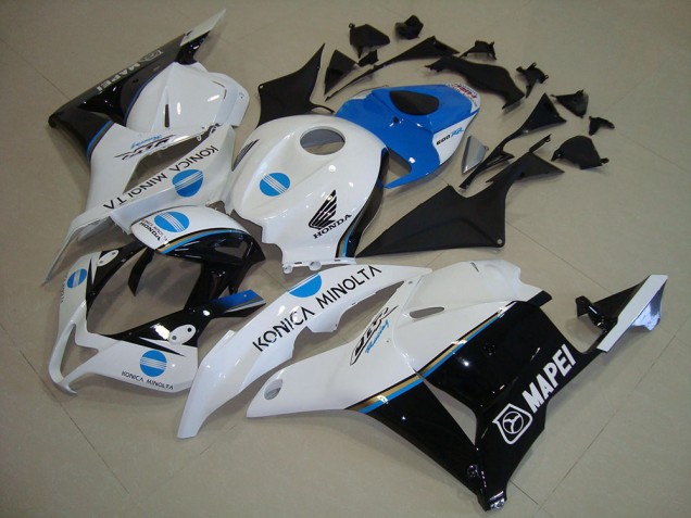 2009-2012 Honda CBR600RR Motorcycle Fairings - White Blue Glossy Black Konica Minolta