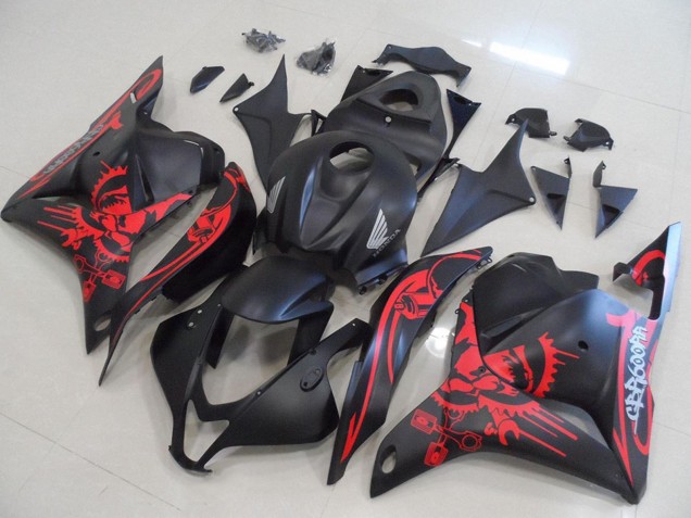 2009-2012 Honda CBR600RR Motorcycle Fairings - Matte Black Red Skull