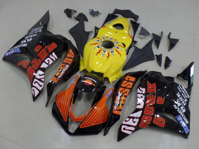 2009-2012 Honda CBR600RR Motorcycle Fairings - Yellow Orange Glossy Black Rossi Racing
