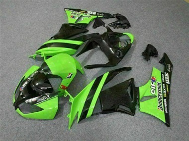 Shop 2009-2012 Kawasaki ZX6R Motorcycle Fairings - Green Glossy Black Elf Touch4 Bridgestone