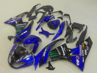 Shop 2009-2012 Kawasaki ZX6R Motorcycle Fairings - Blue Glossy Black Green Elf Monster Bridgestone
