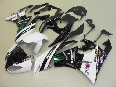 Shop 2009-2012 Kawasaki ZX6R Motorcycle Fairings - White Glossy Black Green Elf Touch4 Monster Bridgestone