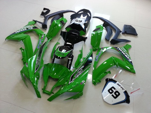 2011-2015 Kawasaki ZX10R Motorcycle Fairings - Green Glossy Black Elf Henleys Vent-Axia 69
