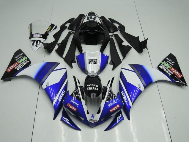 2012-2014 Yamaha YZF R1 Motorcycle Fairings - White Blue Glossy Black Volvo Fimer Yamalube
