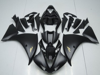 Shop 2012-2014 Yamaha YZF R1 Motorcycle Fairings - Glossy Black Matte Black Gold Decals