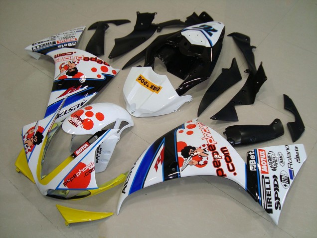 2012-2014 Yamaha YZF R1 Motorcycle Fairings - White Orange Yellow Blue Black Pepe Phone