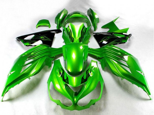 2012-2024 Kawasaki ZX14R ZZR1400 Motorcycle Fairing - Green Glossy Black