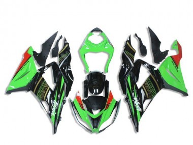 Shop 2013-2018 Kawasaki ZX6R Motorcycle Fairings - Green Glossy Black Red Honeycomb