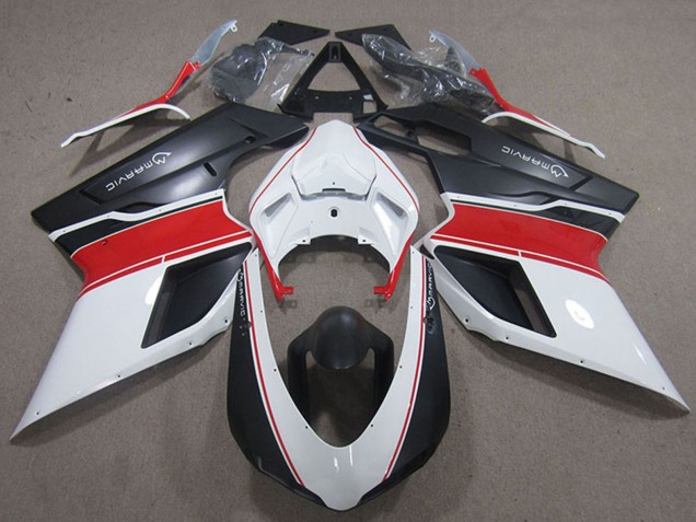 2007-2014 Ducati 848 1098 1198 Motorcycle Fairings - White Red Matte Black Marvic
