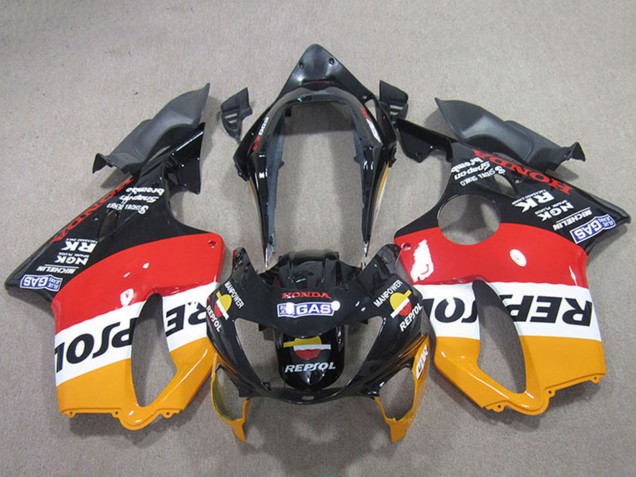 1999-2000 Honda CBR600 F4 Motorcycle Fairings - Orange White Red Glossy Black Repsol