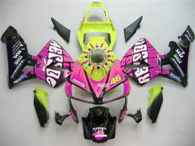 Shop 2003-2004 Honda CBR600RR Motorcycle Fairings - Yellow Pink Glossy Black Valentino Rossi