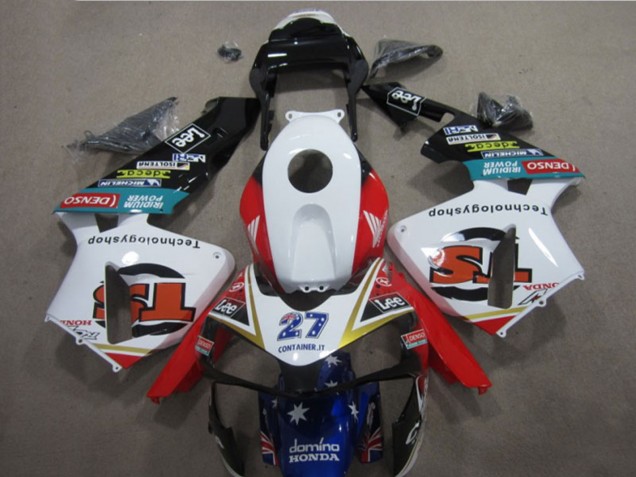 2005-2006 Honda CBR600RR Motorcycle Fairings - White Red Blue Glossy Black Star Lee 27