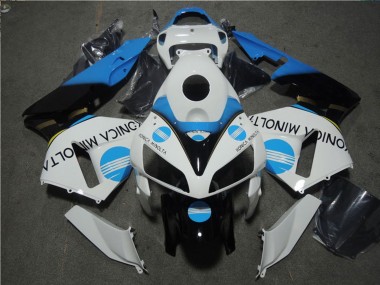 Shop 2005-2006 Honda CBR600RR Motorcycle Fairing - White Blue Glossy Black Konica Minolta