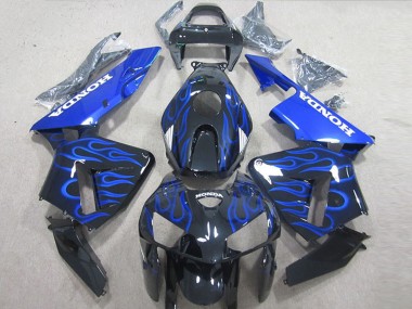 Shop 2005-2006 Honda CBR600RR Motorcycle Fairing Kits - Glossy Black Blue Flame