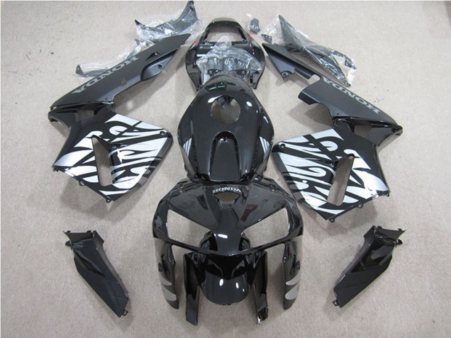 2005-2006 Honda CBR600RR Motorcycle Fairing - Glossy Black Silver Flame