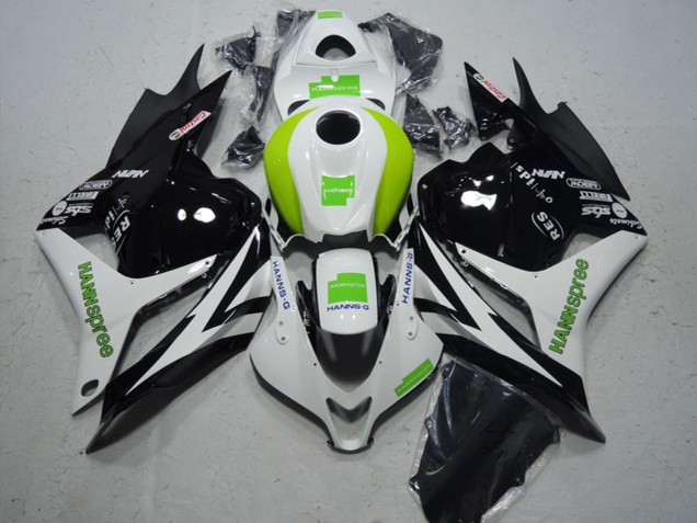 2009-2012 Honda CBR600RR Motorcycle Fairing - White Green Glossy Black Hannspree