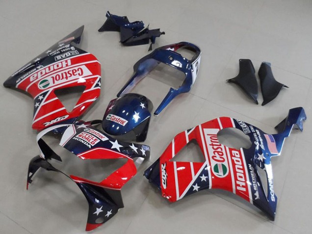 2002-2003 Honda CBR900RR 954 Motorcycle Fairings - Blue Red Cycle World Castrol