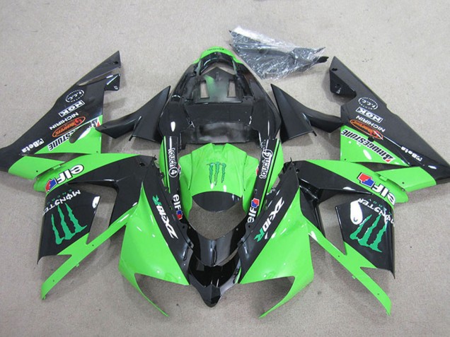 2004-2005 Kawasaki ZX10R Motorcycle Fairings - Black Green Monster