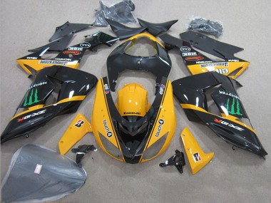 Shop 2006-2007 Kawasaki ZX10R Motorcycle Fairings - Glossy Black Yellow Green Touch4 Monster