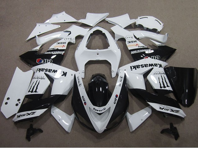 2006-2007 Kawasaki ZX10R Motorcycle Fairings - White Glossy Black Elf Touch4 Monster Energy