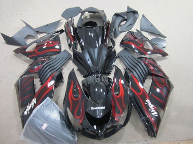 Shop 2006-2011 Kawasaki ZX14R ZZR1400 Motorcycle Fairing - Glossy Black Red Flame