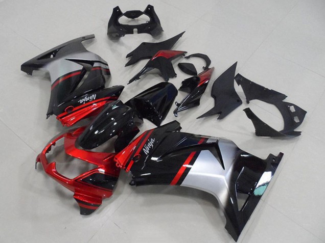 2008-2012 Kawasaki ZX250R Motorcycle Fairings - Red Silver Glossy Black