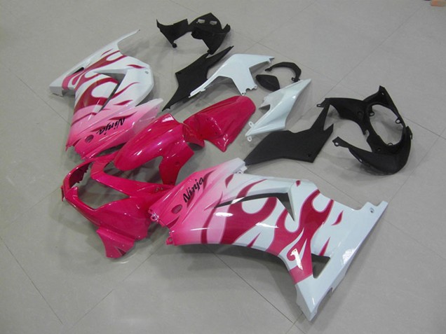 2008-2012 Kawasaki ZX250R Motorcycle Fairings - White Pink Flame