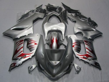 Shop 2005-2006 Kawasaki ZX6R Motorcycle Fairings - Silver Red Flame Ninja