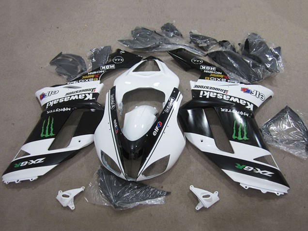 2007-2008 Kawasaki ZX6R Motorcycle Fairings - Black White Monster