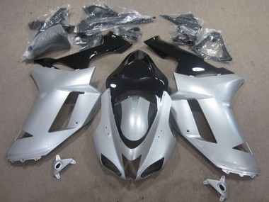 Shop 2007-2008 Kawasaki ZX6R Motorcycle Fairings - Silver Black