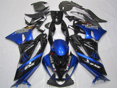 Shop 2009-2012 Kawasaki ZX6R Motorcycle Fairings - Blue Glossy Black Elf Touch4 Monster Bridgestone