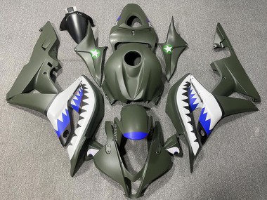 Shop 2007-2008 Honda CBR600RR Motorcycle Fairings - Army Green White Blue Shark